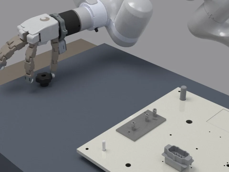 Precision assembly: the robot aligns a knob with a threaded post